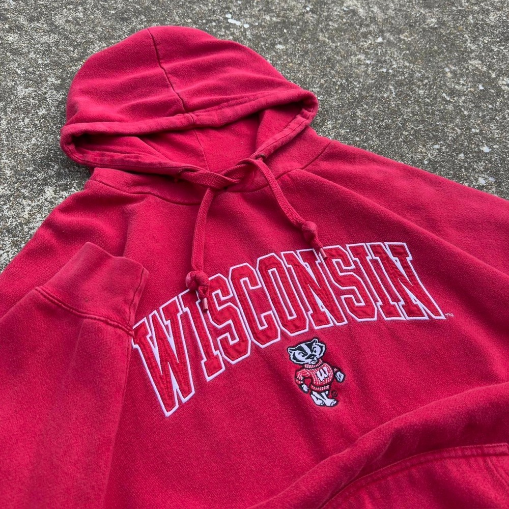 Vintage 90s TSI Wisconsin Badgers College Hoodie Sportswear Red Mens L d3